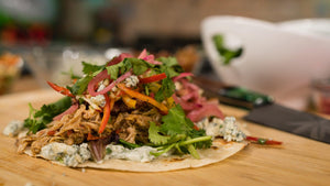 Chicken Bacon Tacos with Infused Apple Slaw and Blue Cheese Mousse - Magical Brands