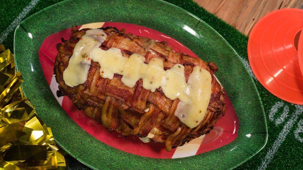 Bacon Wrapped Meatloaf Football
