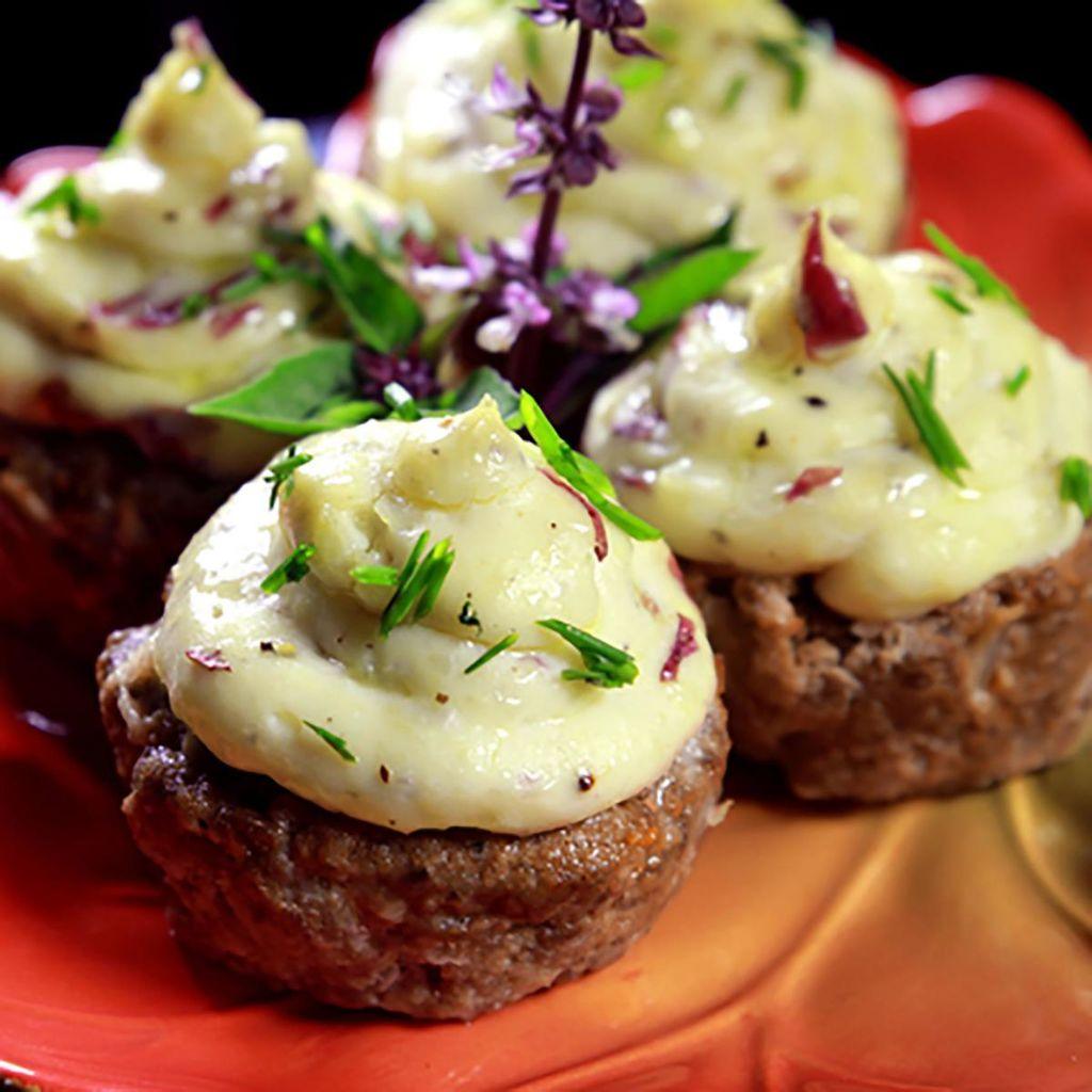 Meatloaf Cupcakes with Loaded Smashed Potatoes